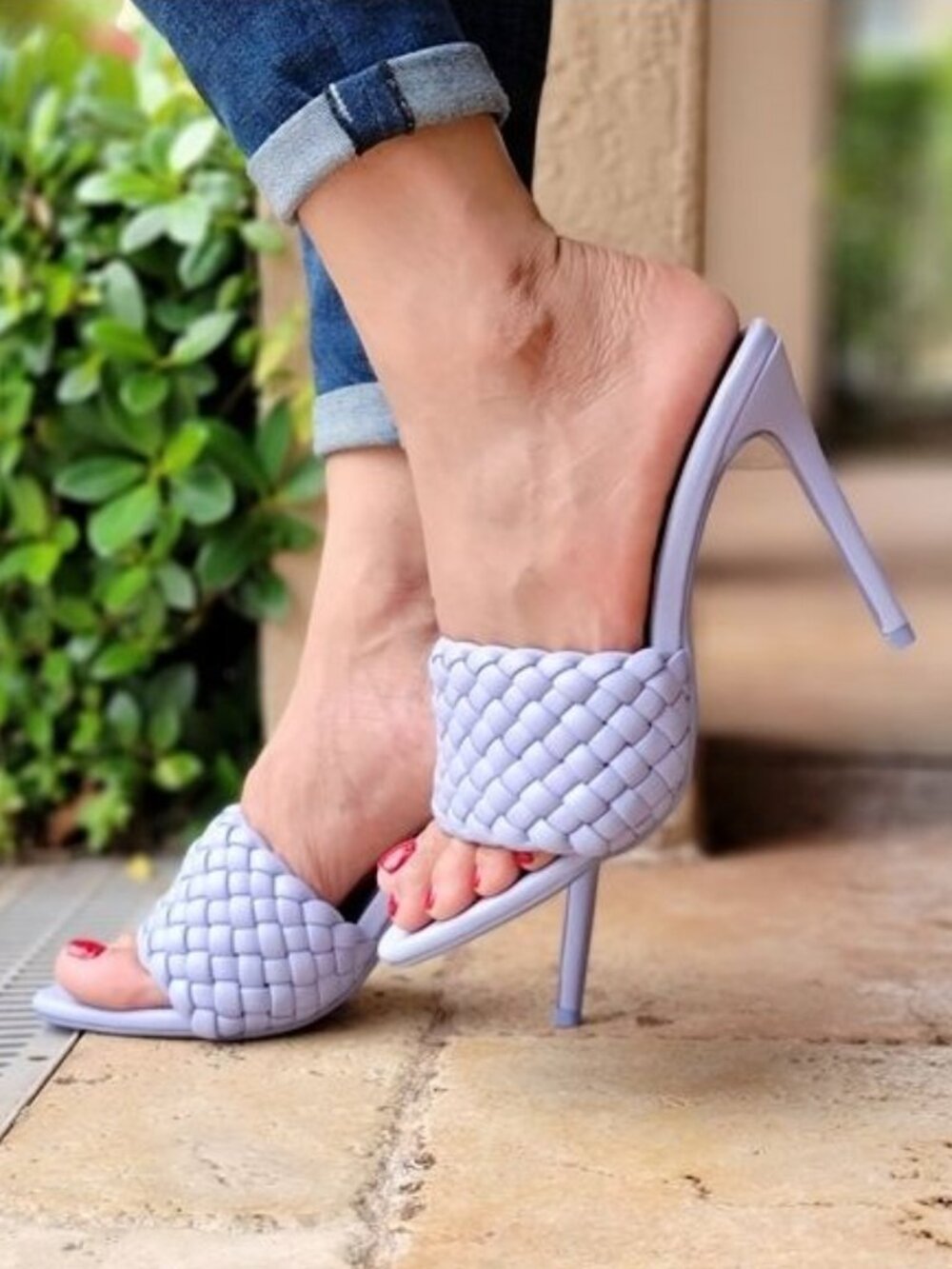 Periwinkle Slip On Mule Sandals Women's High Heel Shoes